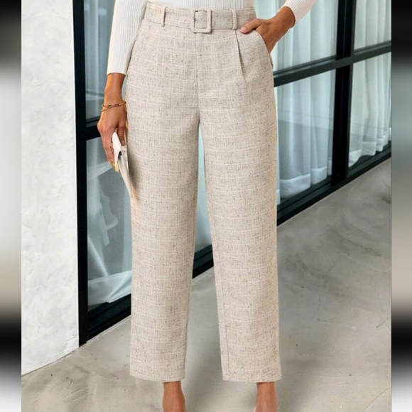Women's High Waist Tapered Pants With Belt, Office Commuter Fashionable Influen - Picture 1 of 4